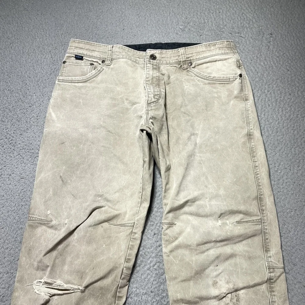 Kuhl Rydr Pants Mens 36x31 Beige Canvas Relaxed Fit Workwear Heavily Distressed